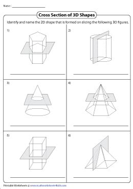 Cross Sections of 3D Shapes Worksheets