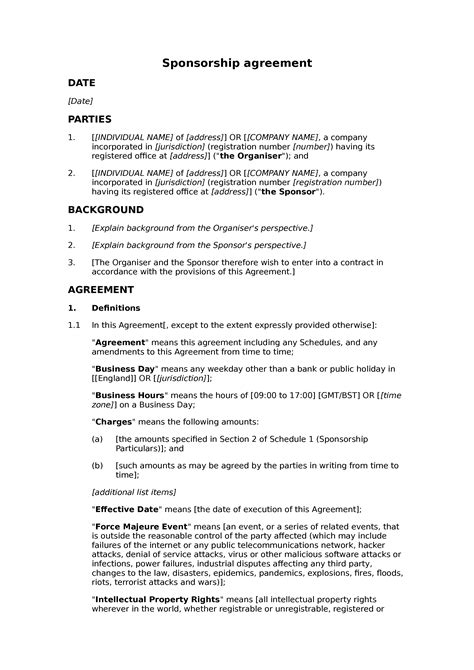 Sponsorship agreement (standard) - Docular