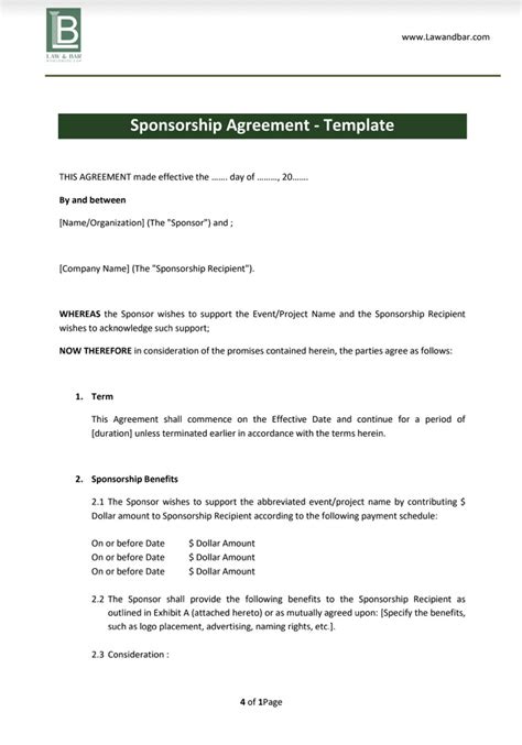 Sponsorship Agreement – Template – Law&Bar