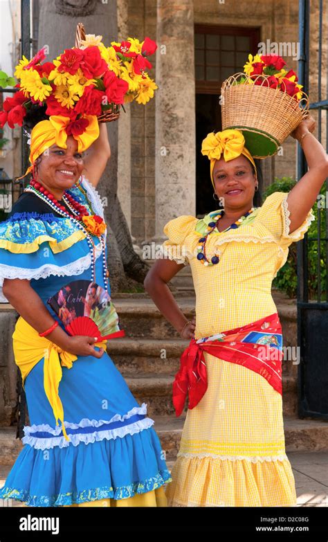 Dancers In Costume With Flowers In Old Havana, Cuba Stock Photo - Alamy