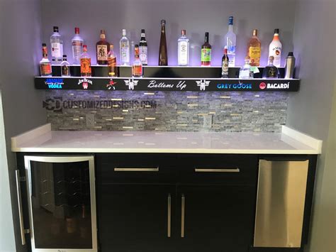 Wall Mounted 2 Tier Bar Display w/ Liquor Logos - Home Bar Ideas ...