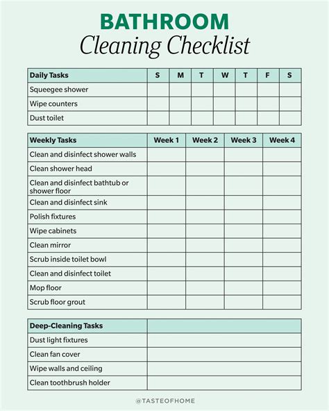 Weekly Bathroom Cleaning Checklist Template