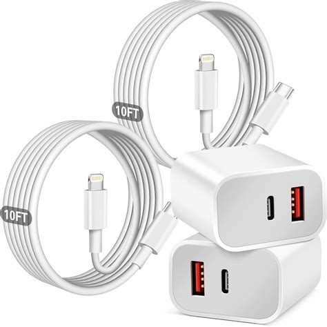 10FT Dual Port A/C Fast Charger for iphone,20W Fast Charging Adapter ...