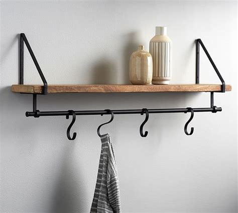 Lucy Mango Wood Shelf With Hooks | Pottery Barn