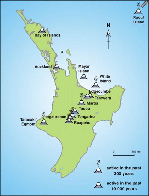 Map Of Volcanoes In New Zealand - State Coastal Towns Map