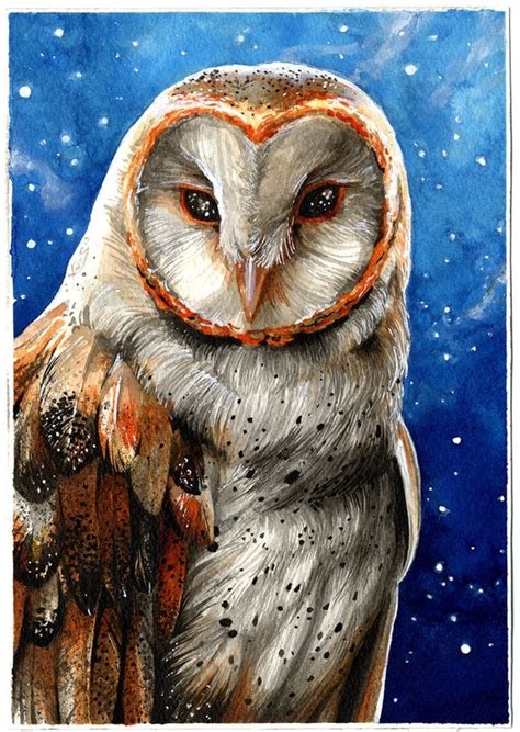 Barn Owl Original Painting Colored inks Barn Owl