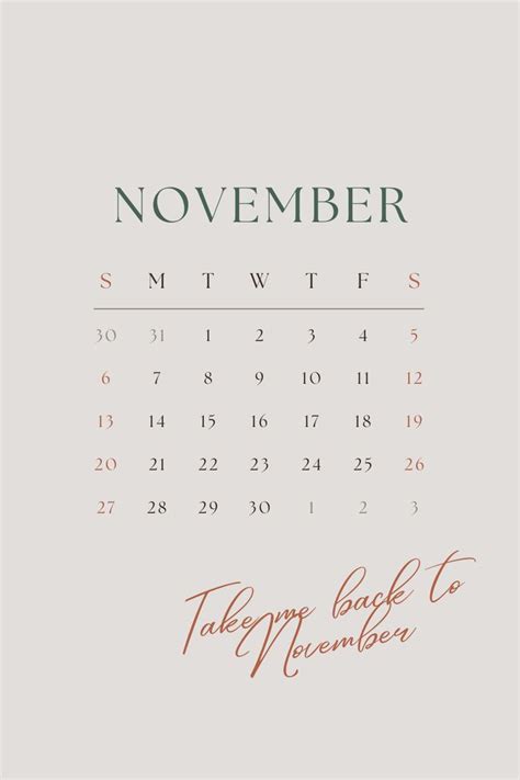 November Calendar Phone Background