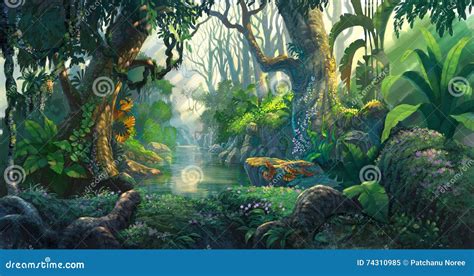 Fantasy forest stock illustration. Illustration of landscape - 74310985