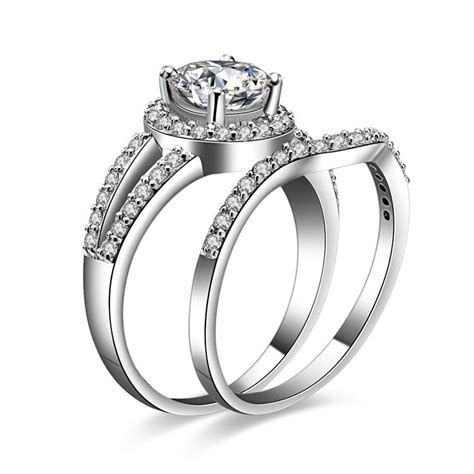 New Design S925 Sterling Silver Cubic Zirconia Engagement Ring Set ...