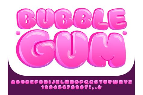 Bubble Gum Font Sweet Pink Chubby Letters Glossy Lollipop Candy Numb