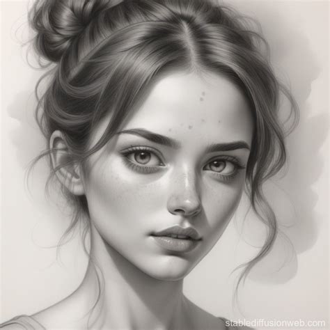 Realistic Pencil Sketch of a Woman with Serene Expression | Stable ...