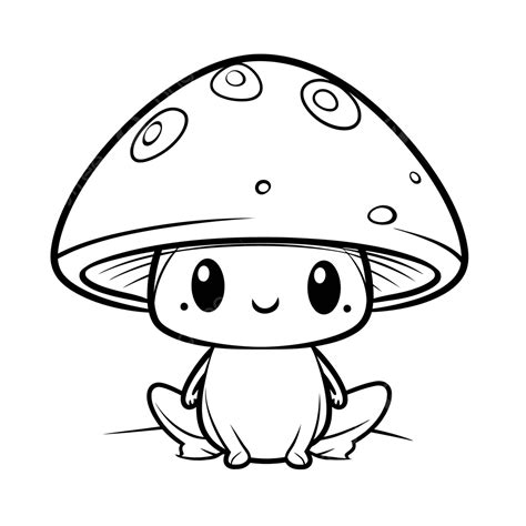 Cute Kawaii Mushroom Coloring Page Outline Sketch Drawing Vector ...