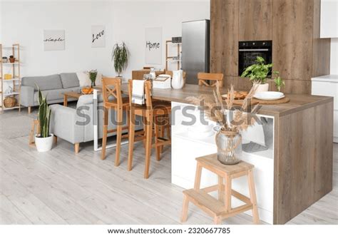 Interior Light Open Plan Kitchen Island Stock Photo 2320667785 ...