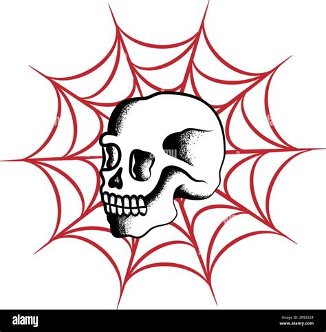 Skull and spider web dot work tattoo design. Beautiful vector old ...