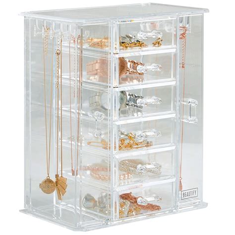 Beautify Acrylic Jewellery Organiser With 6 Storage Drawers Clear ...