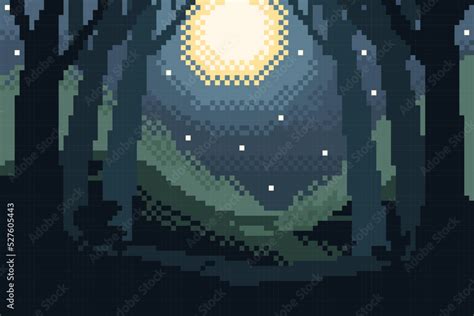 night view in the forest with pixel art style Stock Vector | Adobe Stock