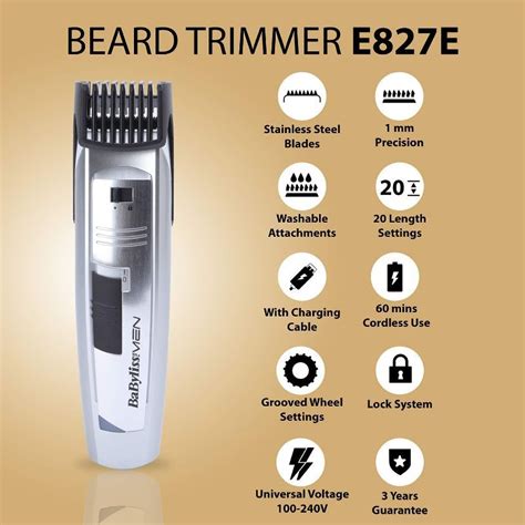 Buy BaByliss Beard Trimmer For Men (Silver, 3-Day Beard Mains/Battery ...