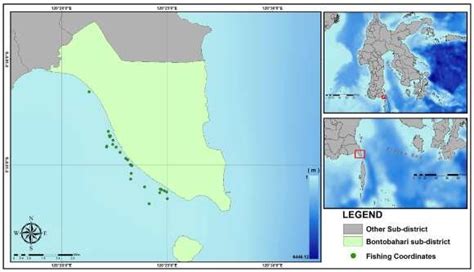 Map of purse seine fishing locations in Flores Sea waters, Bulukumba ...