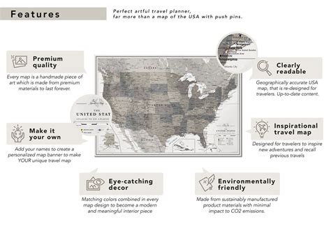 United States Map Poster for Travelers Detailed US Map Print | Etsy