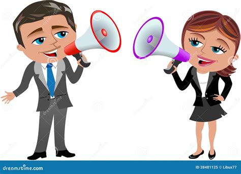 Business Woman And Man Speaking In Megaphone Cartoon Vector ...