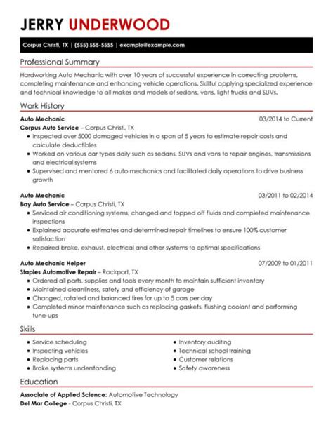 Professional Mechanics Resume Examples | LiveCareer