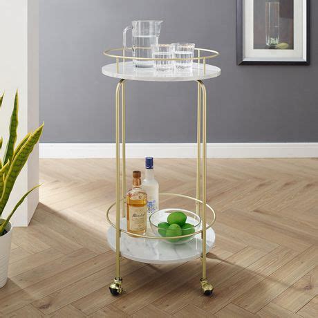 Modern Marble Bar Cart with Wheels- White Marble/Gold | Walmart Canada