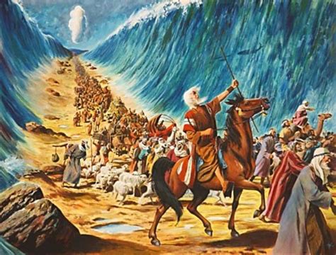 Moses parts the Red Sea allowing the Israelites to safely escape the ...