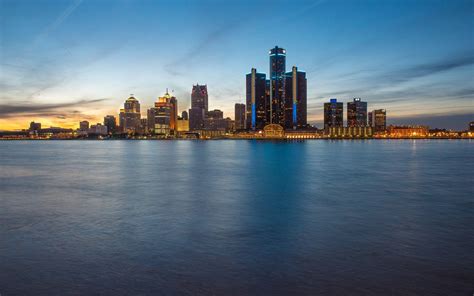 Download Detroit Skyline Sunset Wallpaper | Wallpapers.com