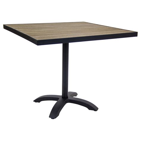 Black Aluminum Patio Table with Dark Walnut Faux Teak