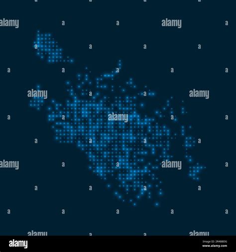 Cat Ba Island dotted glowing map. Shape of the island with blue bright ...