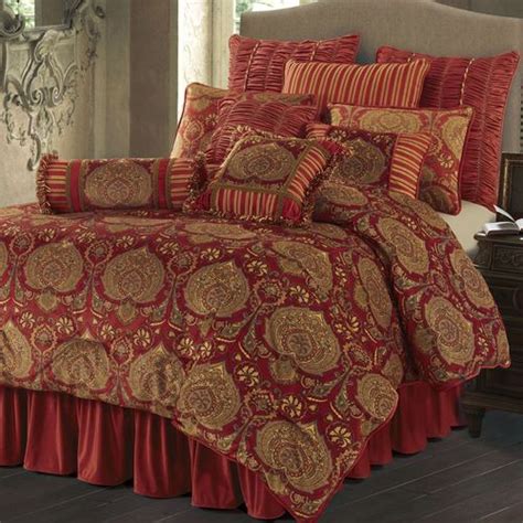 Lorenza Medallion Dark Red Velvet Comforter Bedding