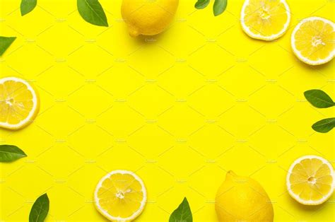 Creative background with fresh lemon containing lemon, background, and ...