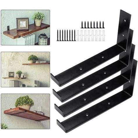 4 Pack Wall Shelf Brackets Black 110lbs Heavy-duty Hook Shelf Wall ...