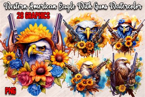 Western Eagle With Guns Watercolor Clipart - 28 Graphics