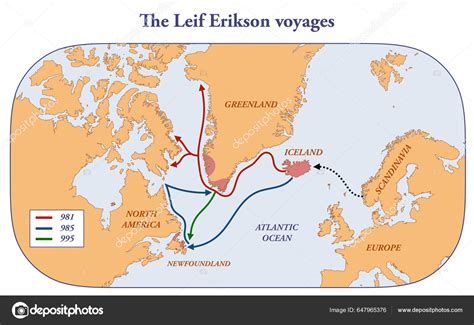 Map Voyages Famous Explorer Leif Erikson Stock Illustration by ...