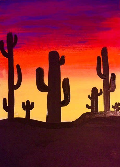 How To Paint A Cactus Silhouette Sunset - Step by Step Acrylic Painting ...