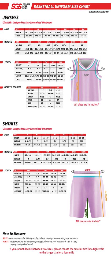 Basketball Uniform Size Chart - Sgs - Men, Women, Youth, Infant and ...