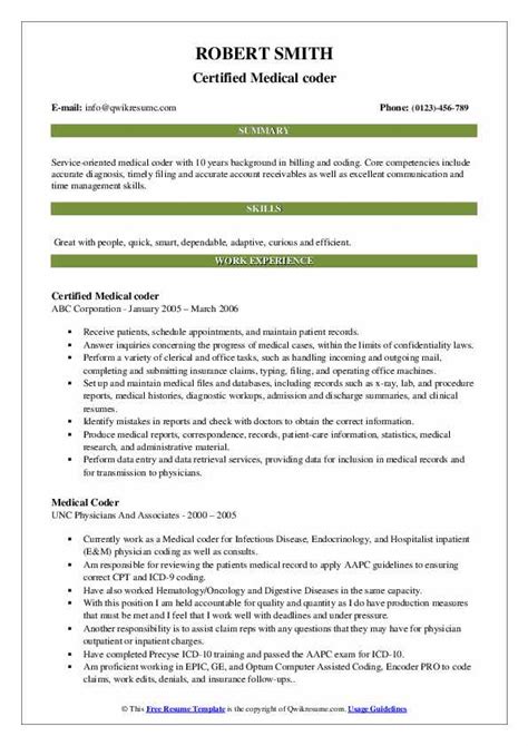 Medical Coder Resume Samples | QwikResume