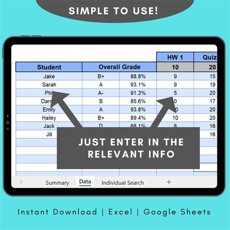 Student Gradebook Template for Excel, Teacher Gradebook Spreadsheet ...