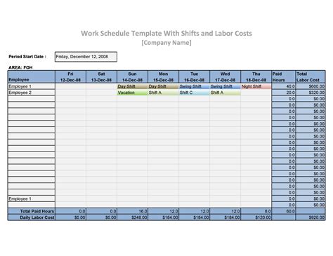 Free Employee Schedule Template - Printable Form, Templates and Letter