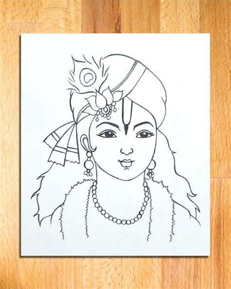 Lord Krishna Drawing | Easy Krishna Line Art | Shree Krishna Thakur ...