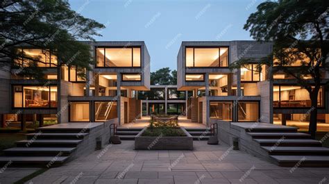 Premium AI Image | Modern School Architecture at Dusk