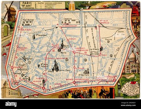 Map of the Butte Montmartre, 18th arrondissement, Paris, France Stock ...