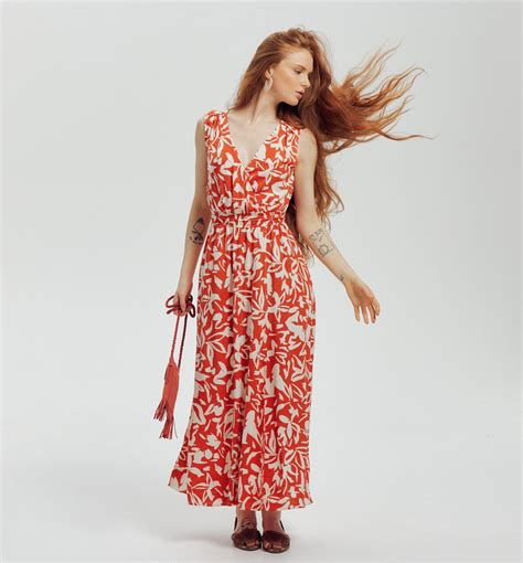 Long plain dress - Red print