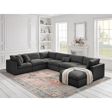 Rustic Manor Saniyah Charcoal Linen Modular U-Sofa Chaise Sectional ...