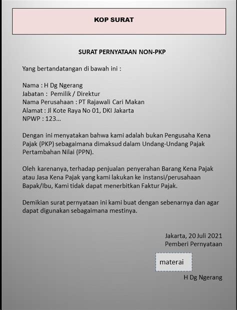 Detail Contoh Surat Pernyataan Perusahaan Non Pkp Koleksi Nomer 5