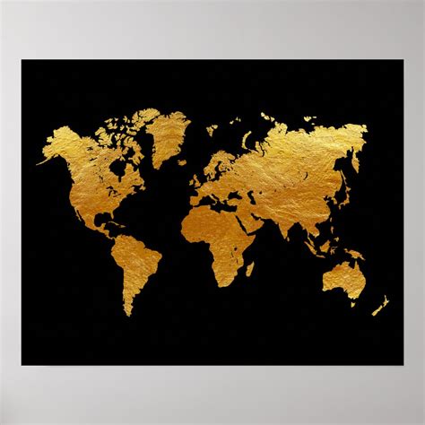 Black and Gold World Map Poster | Zazzle