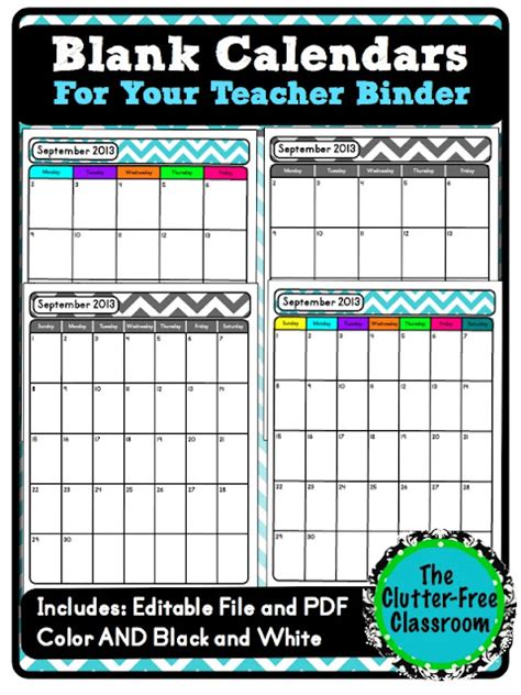 Printable Teacher Calendars