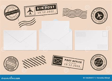 Envelope Template With Stamp Label. Mail Letter And Post Stamps, Open ...