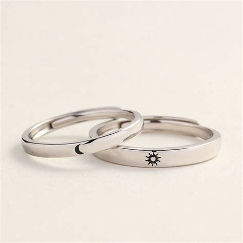 S925 Sterling Silver Sun Moon Promise Rings, Couple Ring Set, Wedding ...